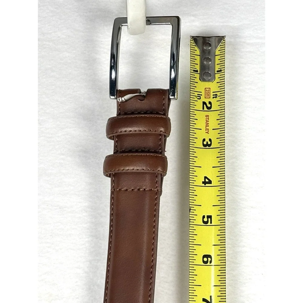 Nordstrom Men's Shop Belt Size 38 Brown Genuine Leather Silver Buckle Classic